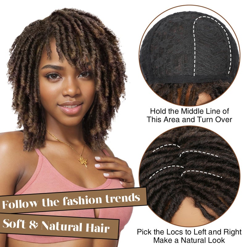 HANNE Dreadlock Wig Short Twist Braided Wigs for Black Women and Men Afro Curly Synthetic Wig Faux Locs Braided Crochet Hair Wigs (1B/30#) - Image 5